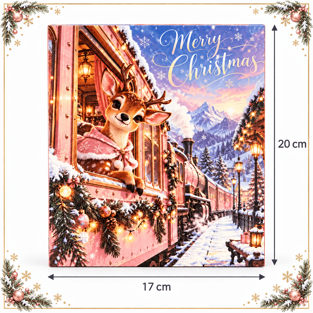 Pink Snowscape Train-Themed Gift Box, 24-Day Countdown